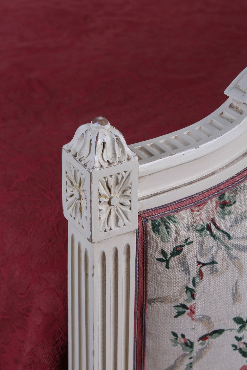 Pretty French king size upholstered bed with original fabric View III
