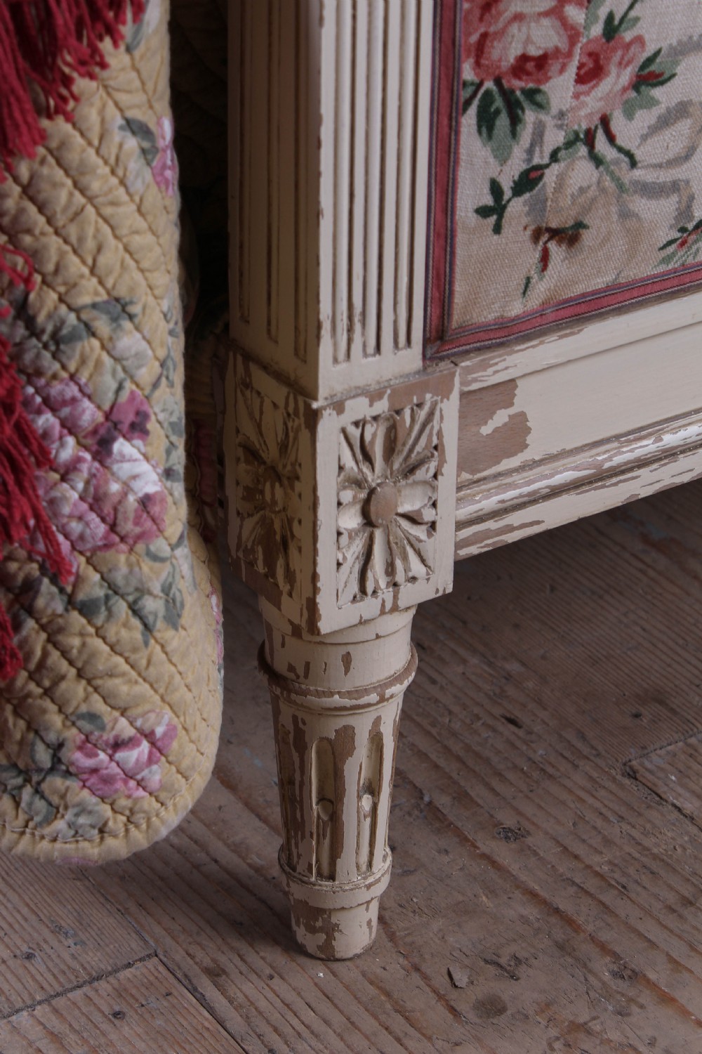 Pretty French king size upholstered bed with original fabric View IV