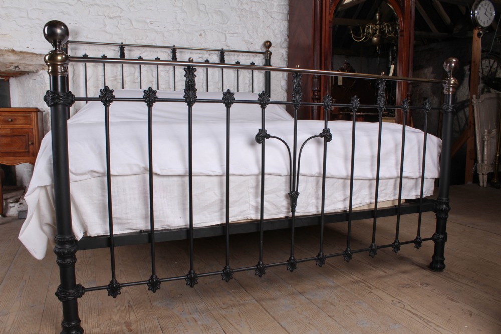 Handsome classic Victorian super king size black and brass bed View II