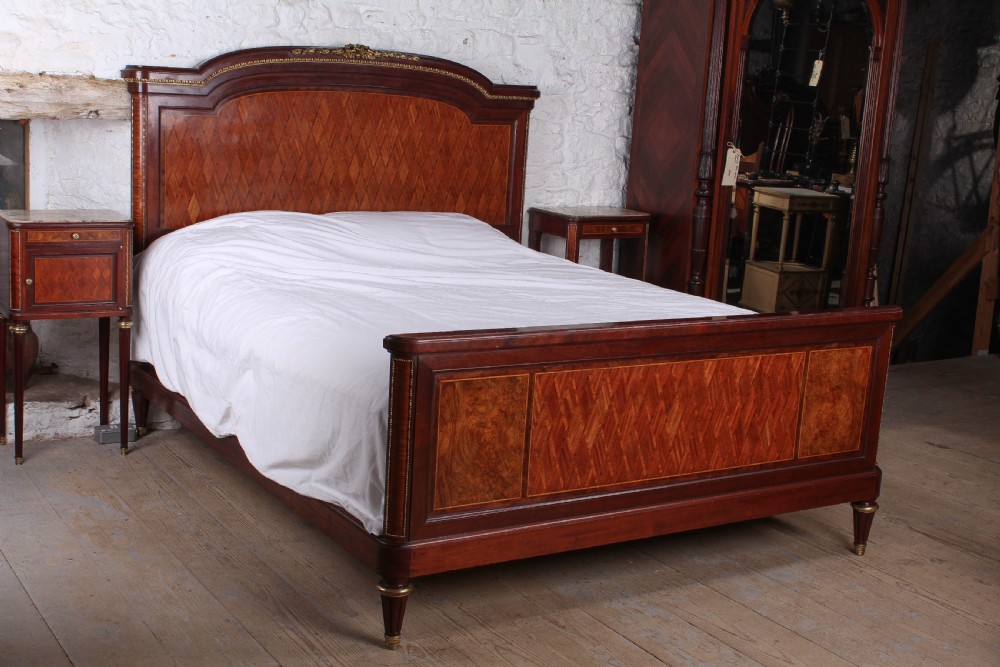 Almost super king size Louis XVI style  mahogany and fruit wood bed and bedsides