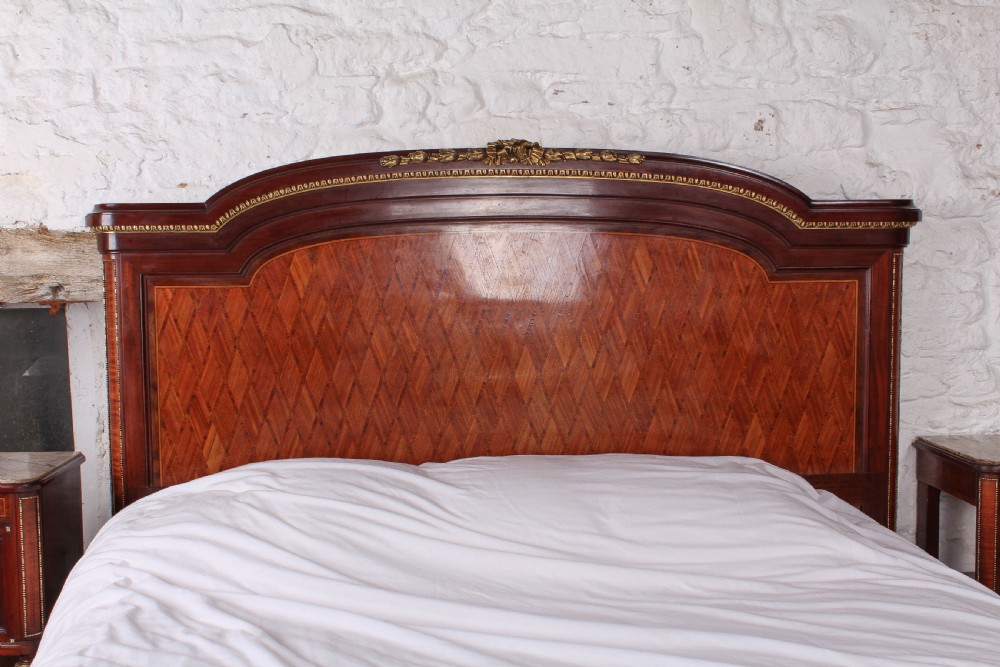 Almost super king size Louis XVI style  mahogany and fruit wood bed and bedsides View II