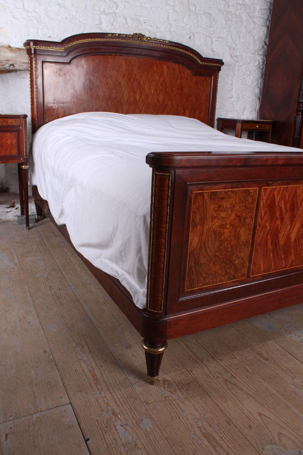 Almost super king size Louis XVI style  mahogany and fruit wood bed and bedsides View V