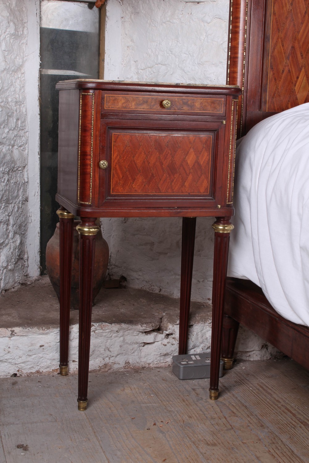 Almost super king size Louis XVI style  mahogany and fruit wood bed and bedsides View IX