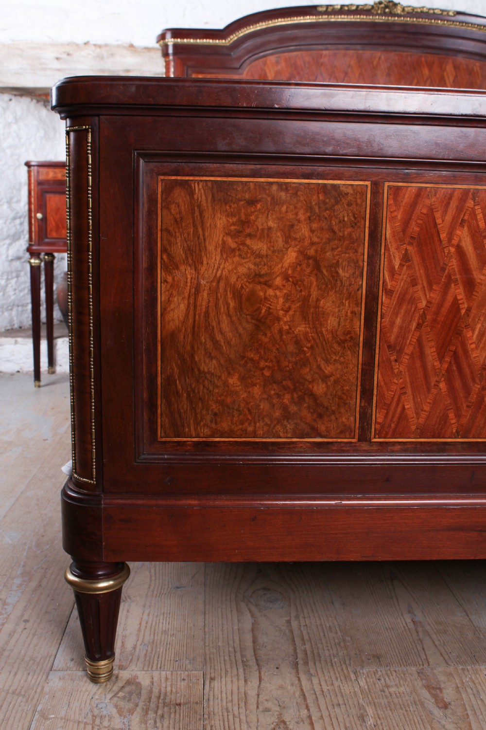Almost super king size Louis XVI style  mahogany and fruit wood bed and bedsides View X