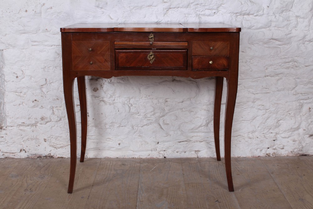 French walnut veneer fold out dressing table. View II
