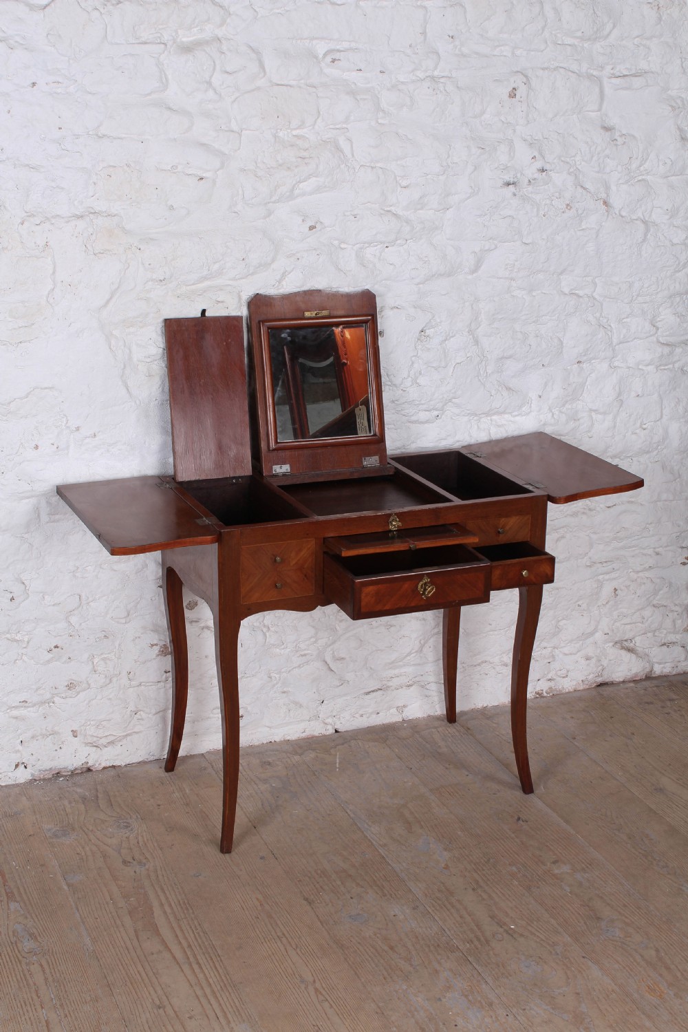 French walnut veneer fold out dressing table. View V