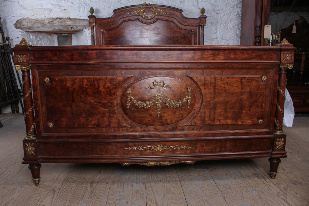 Beautiful king size mahogany Louis XVI style bed and bedside View II