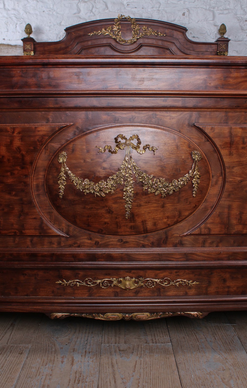 Beautiful king size mahogany Louis XVI style bed and bedside View IV