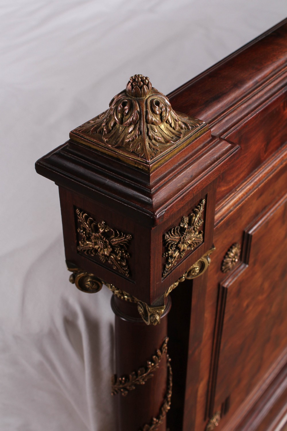 Beautiful king size mahogany Louis XVI style bed and bedside View V