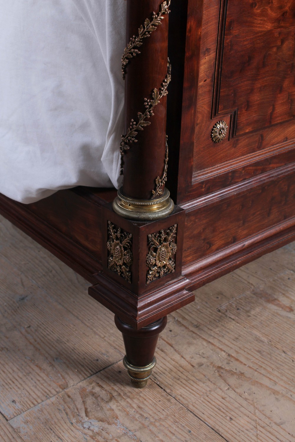 Beautiful king size mahogany Louis XVI style bed and bedside View VI