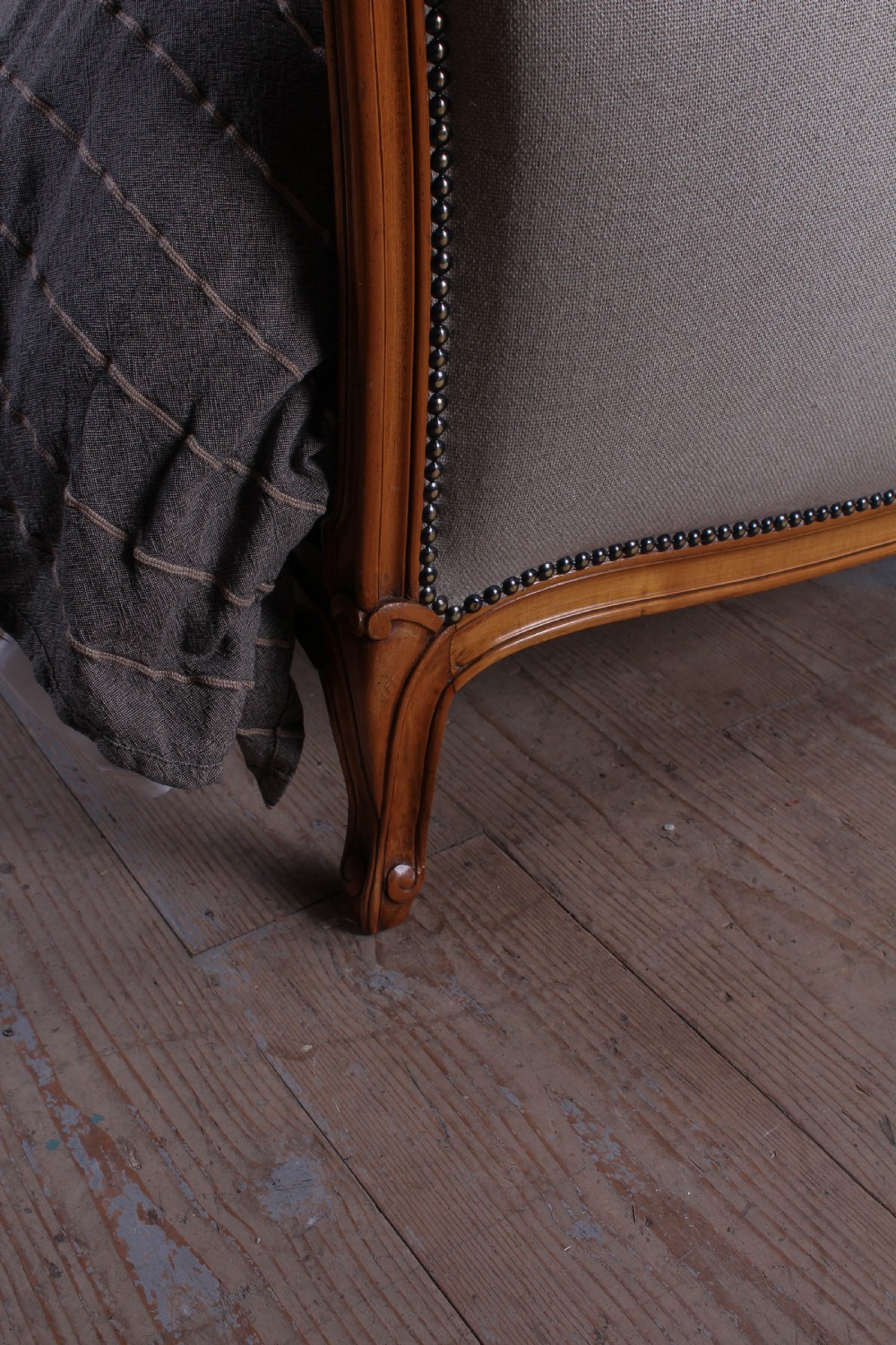 Newly upholstered Louis XV style king size bed View II