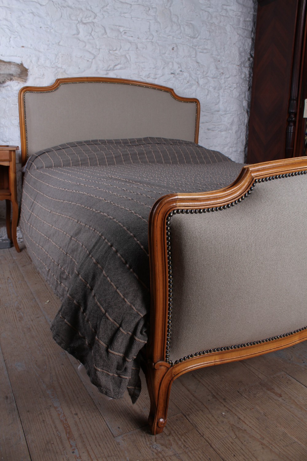 Newly upholstered Louis XV style king size bed View IV