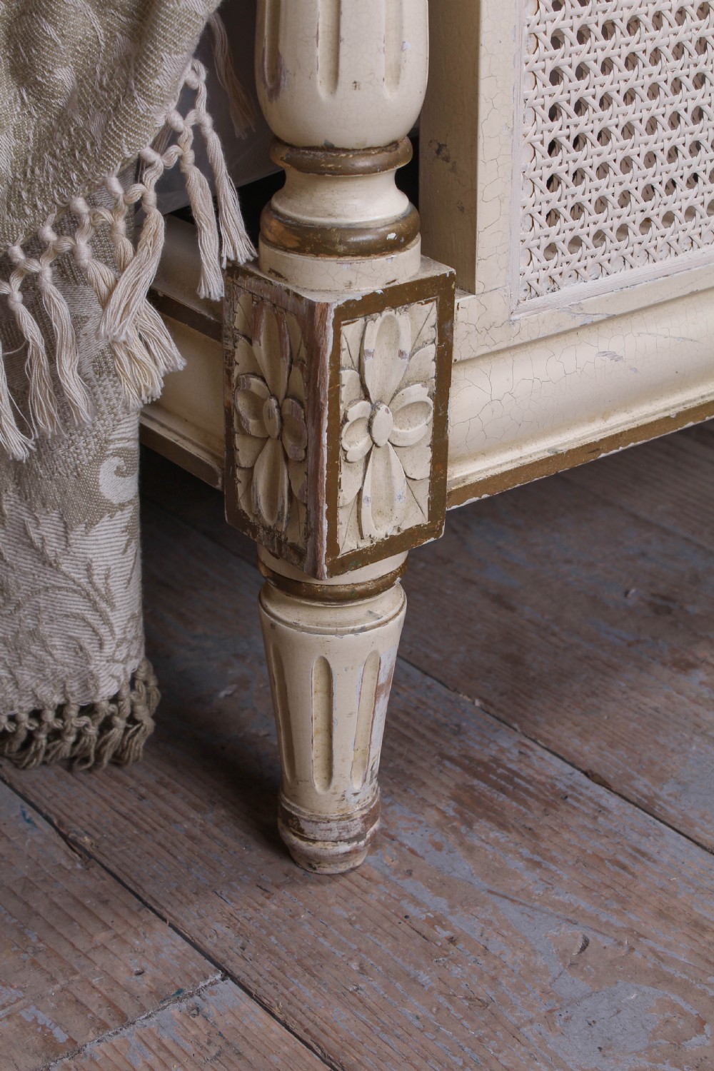 Pretty pair of French painted caned single beds View VII