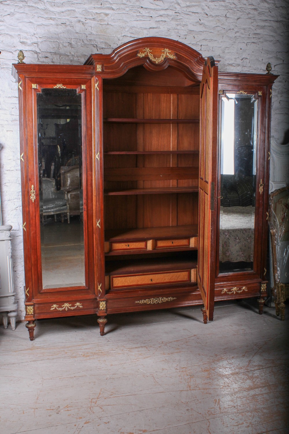 Magnificent mahogany and fruitwood three door armoire View III