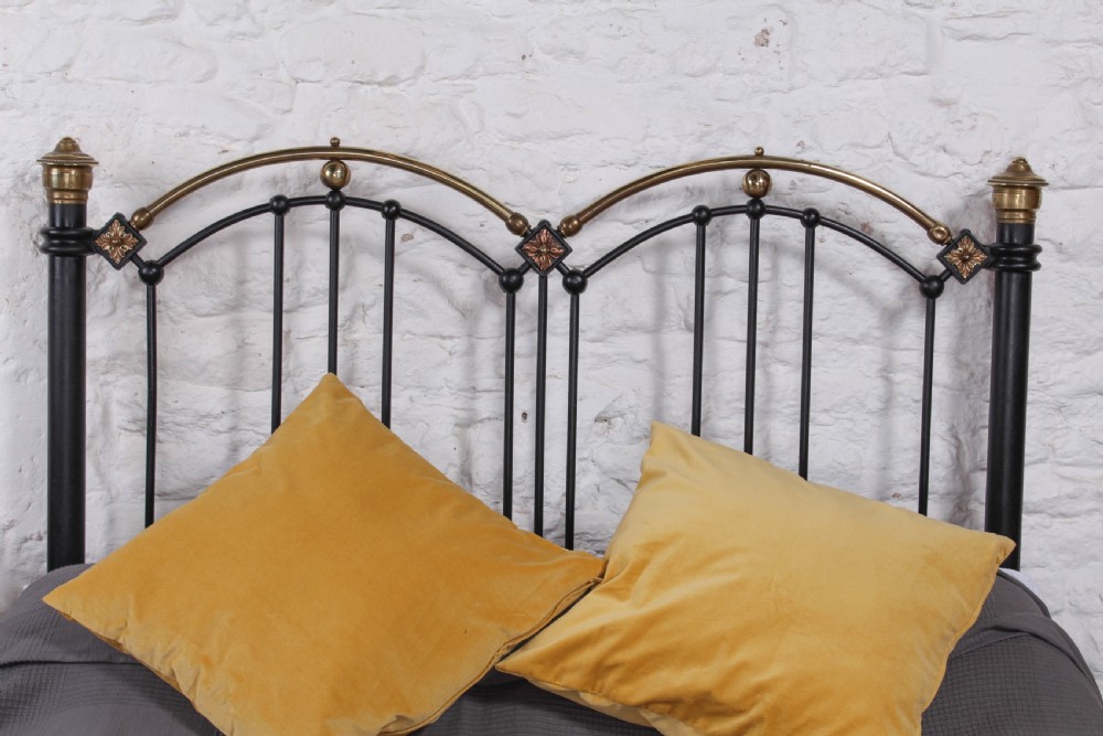 Very individual Edwardian brass and iron double bed View V