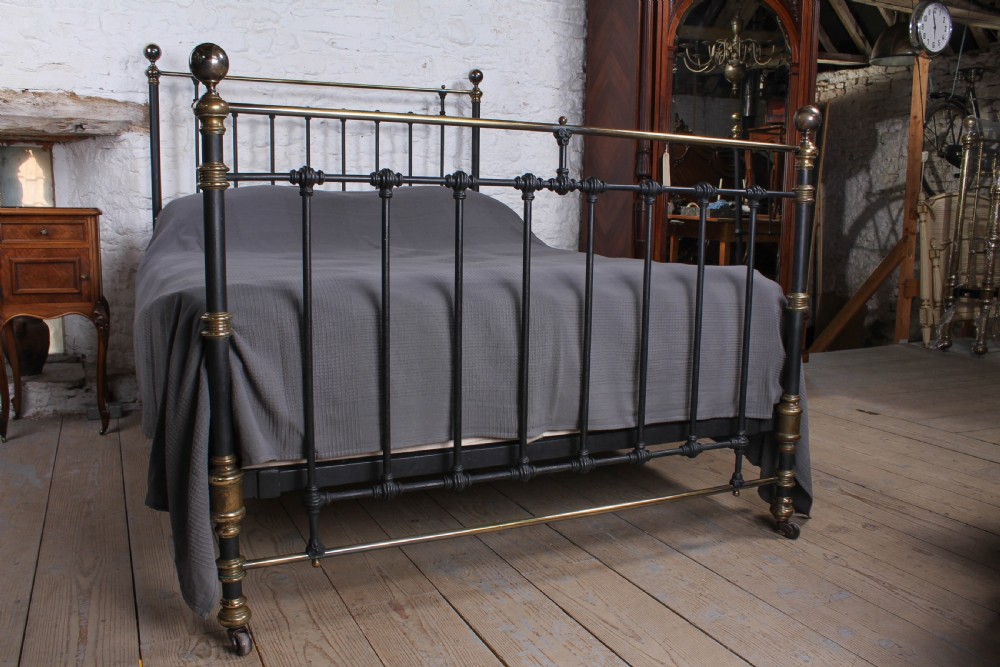 Handsome individual Victorian king size brass and iron bed View III
