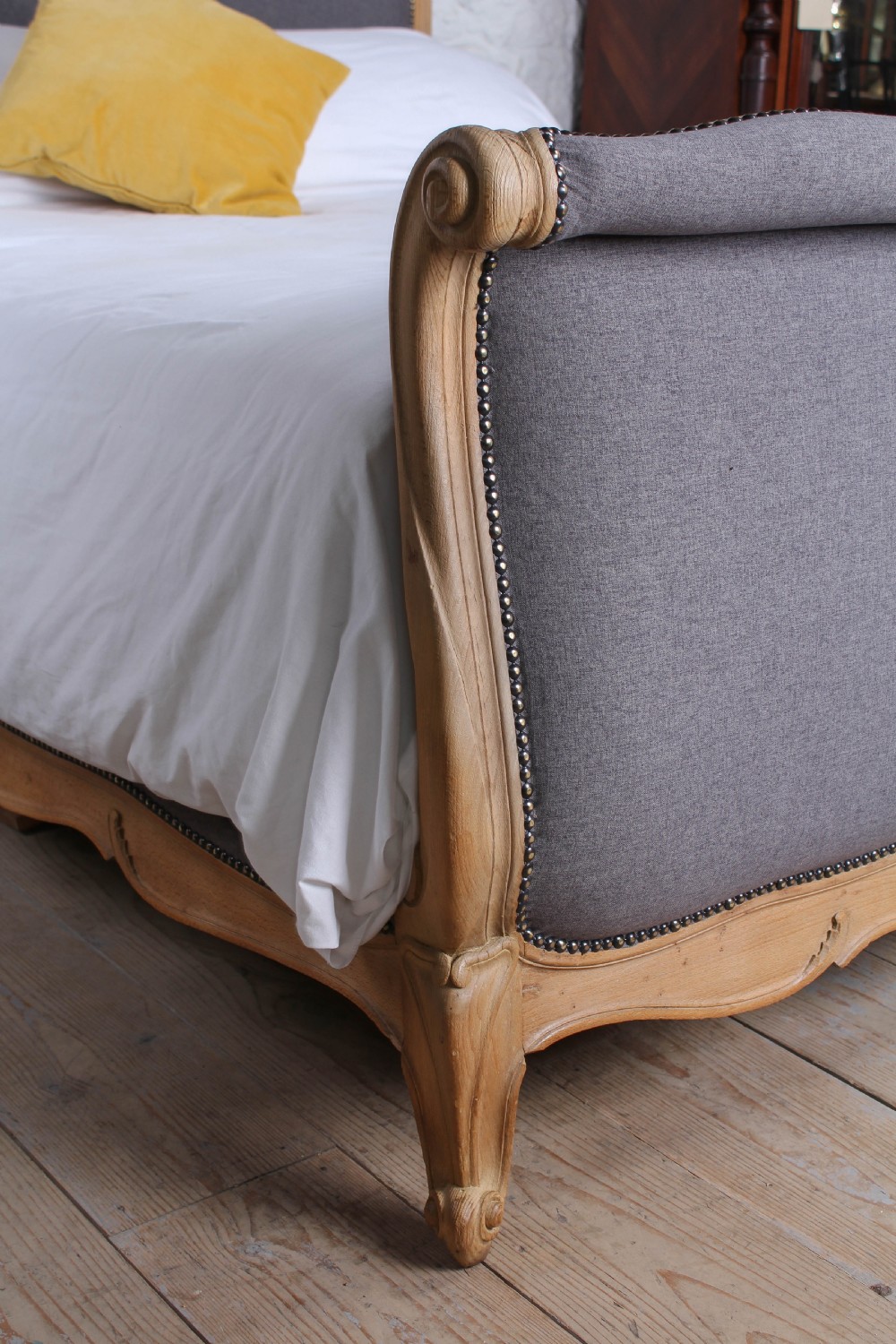 Beautifully shaped king size French  upholstered bed View II
