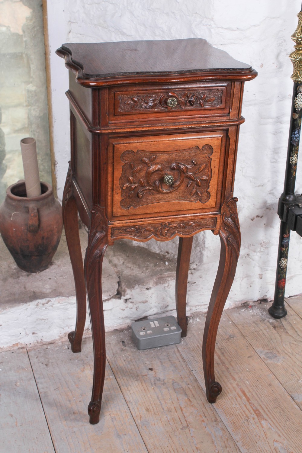 Pretty carved Louis XV style bedside View IV