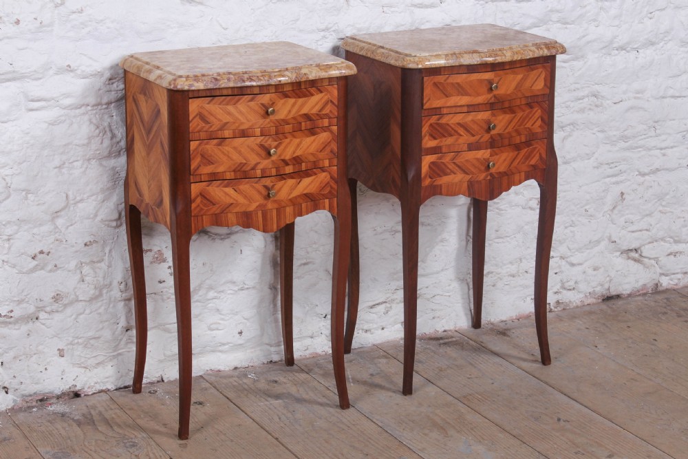Pretty pair of walnut three drawer bedsides