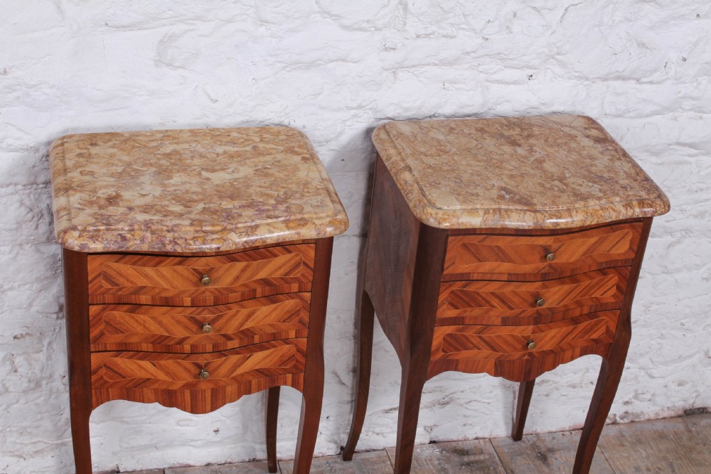 Pretty pair of walnut three drawer bedsides View III