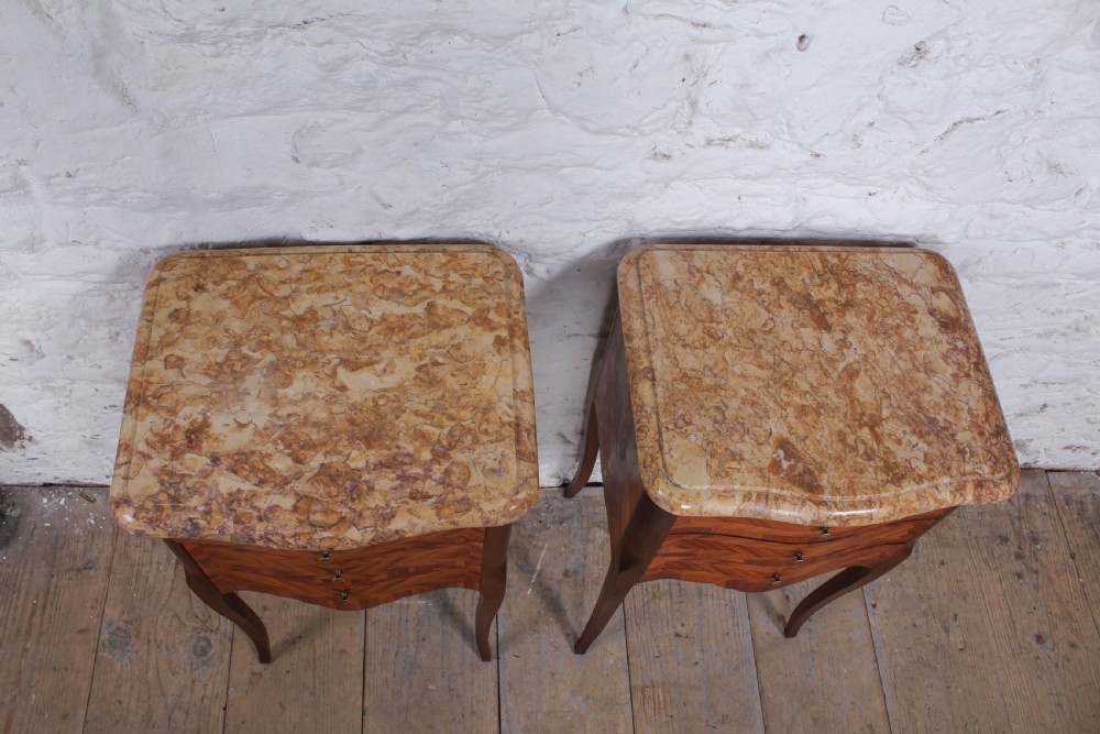 Pretty pair of walnut three drawer bedsides View VII