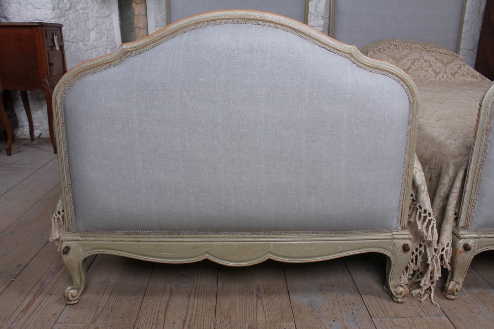 Nice pair of painted upholstered Louis XV style single beds View III