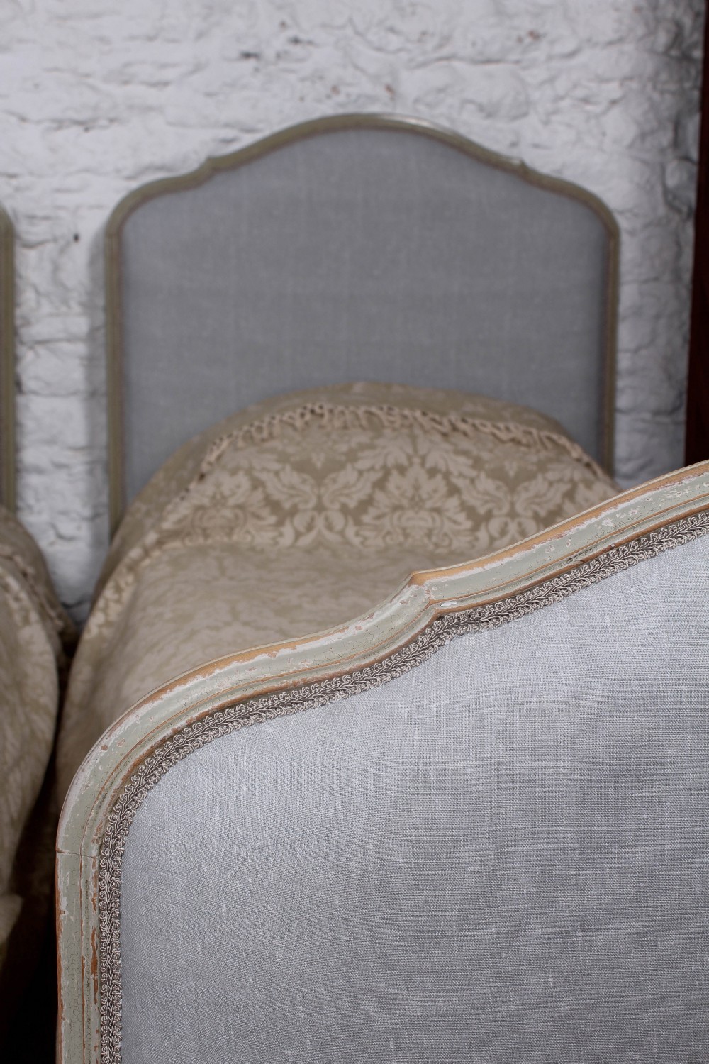 Nice pair of painted upholstered Louis XV style single beds View V
