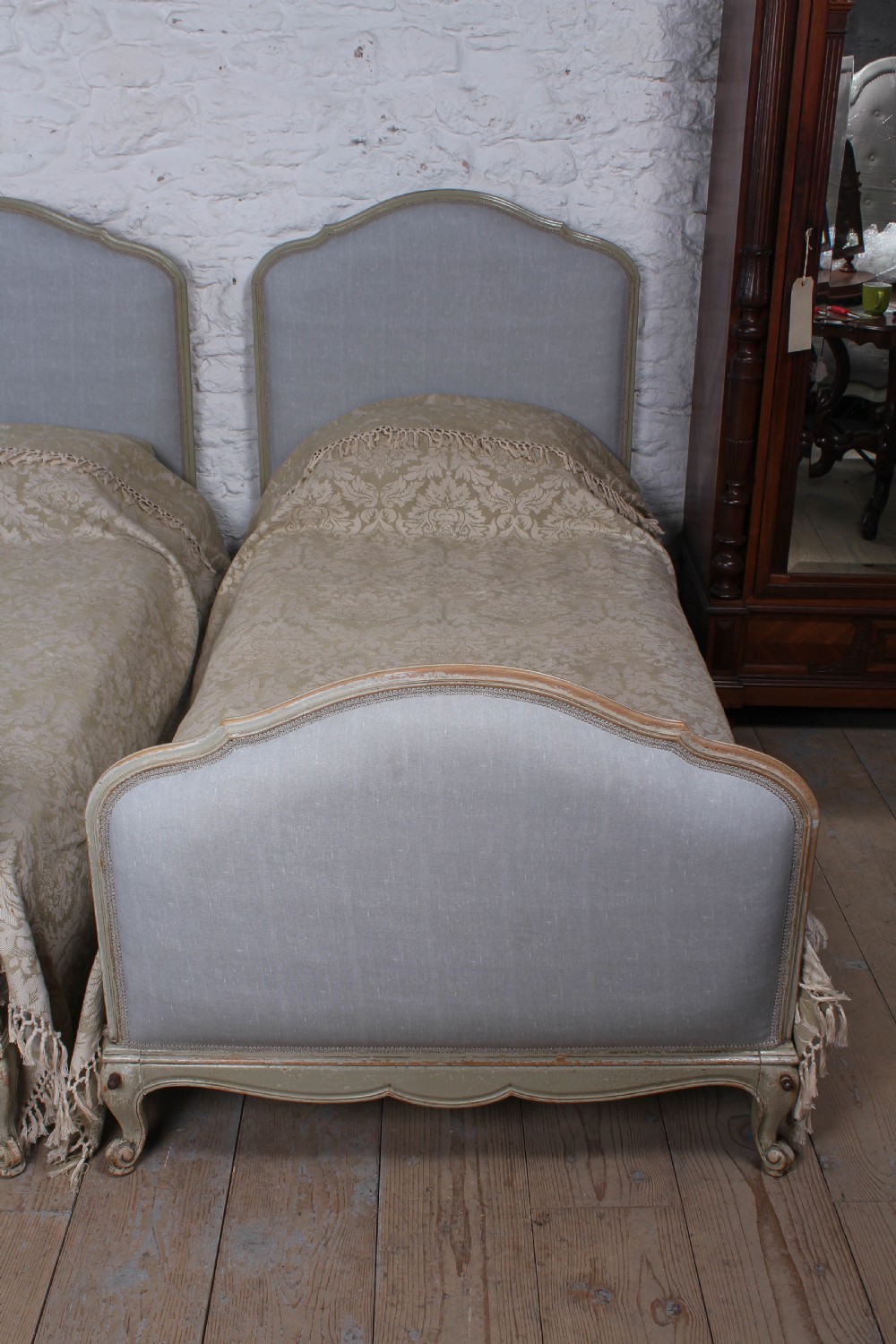 Nice pair of painted upholstered Louis XV style single beds View VI
