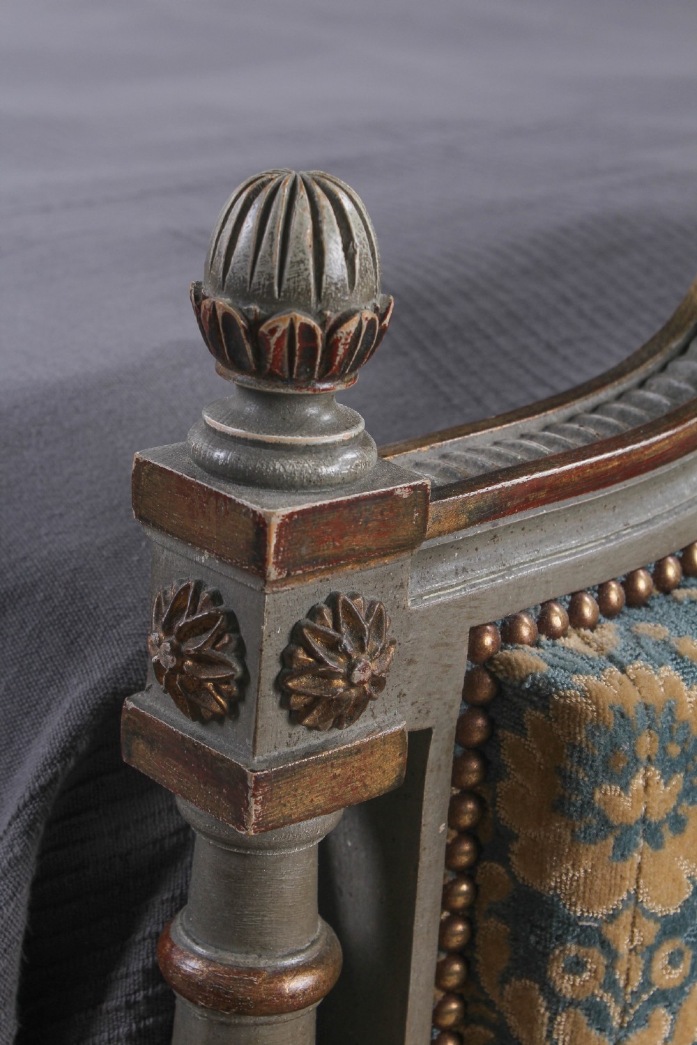 All original French king size upholstered with gilded details View V
