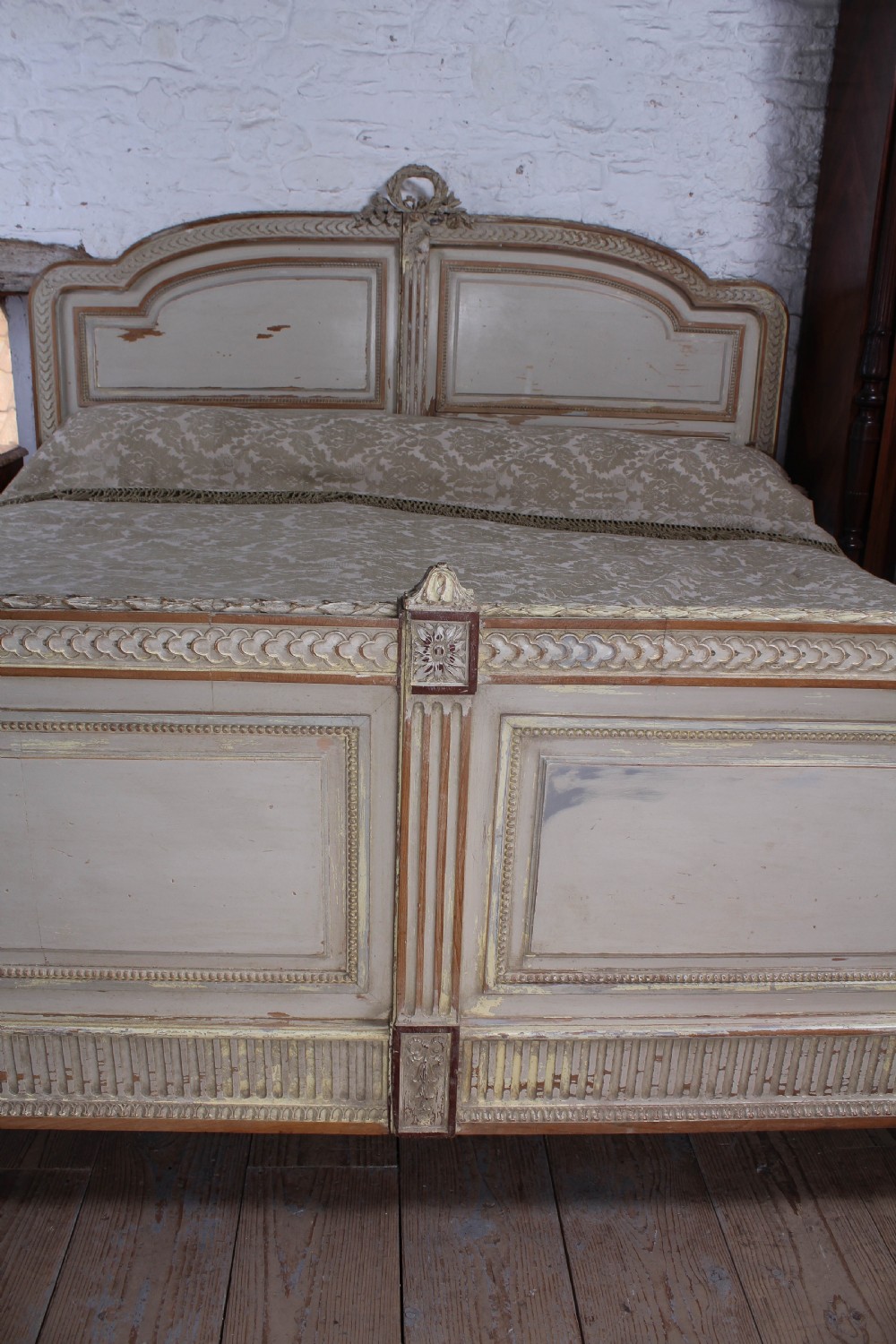 Spectacular Empire size original French carved painted joined bed. View VII
