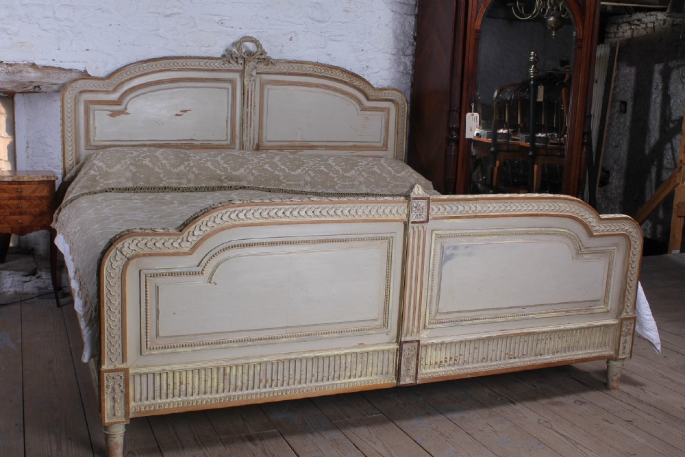 Spectacular Empire size original French carved painted joined bed. View VIII