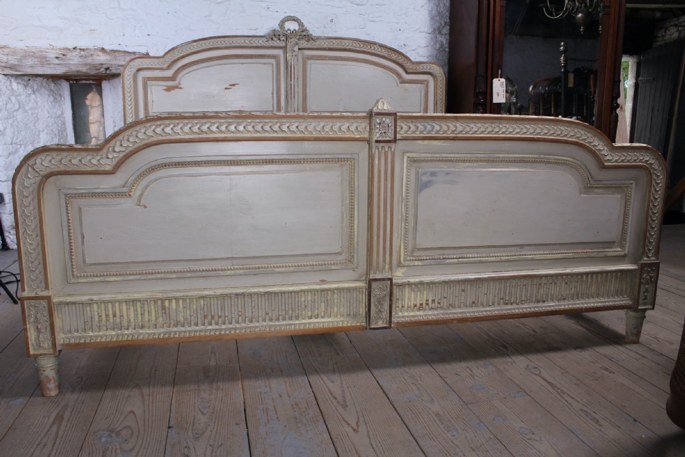 Spectacular Empire size original French carved painted joined bed. View IX