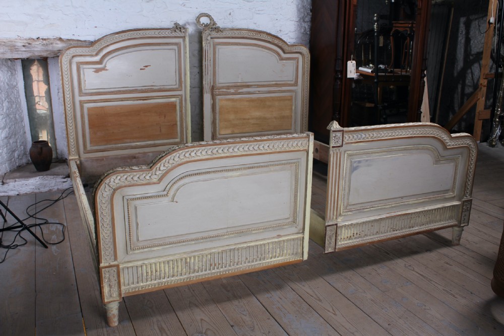 Spectacular Empire size original French carved painted joined bed. View X