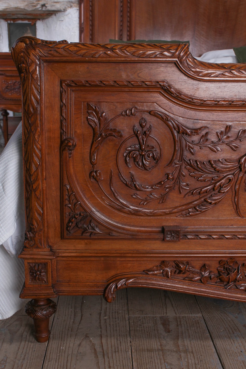 The most beautiful French carved solid walnut bedroom suite with king size bed View III
