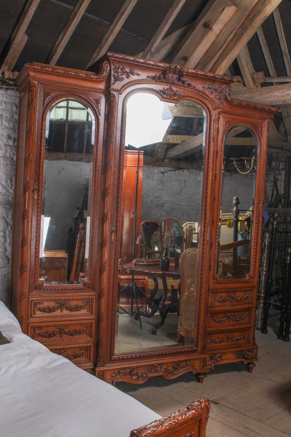 The most beautiful French carved solid walnut bedroom suite with king size bed View VIII