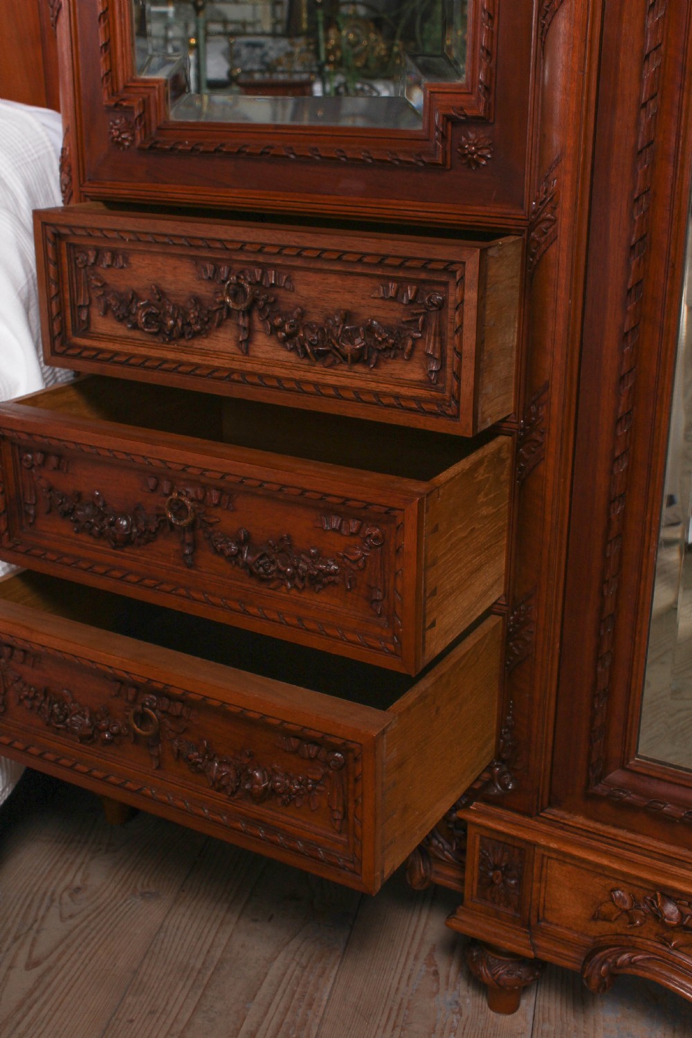 The most beautiful French carved solid walnut bedroom suite with king size bed View XV