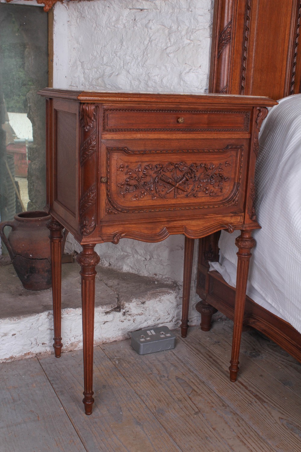 The most beautiful French carved solid walnut bedroom suite with king size bed View XVI