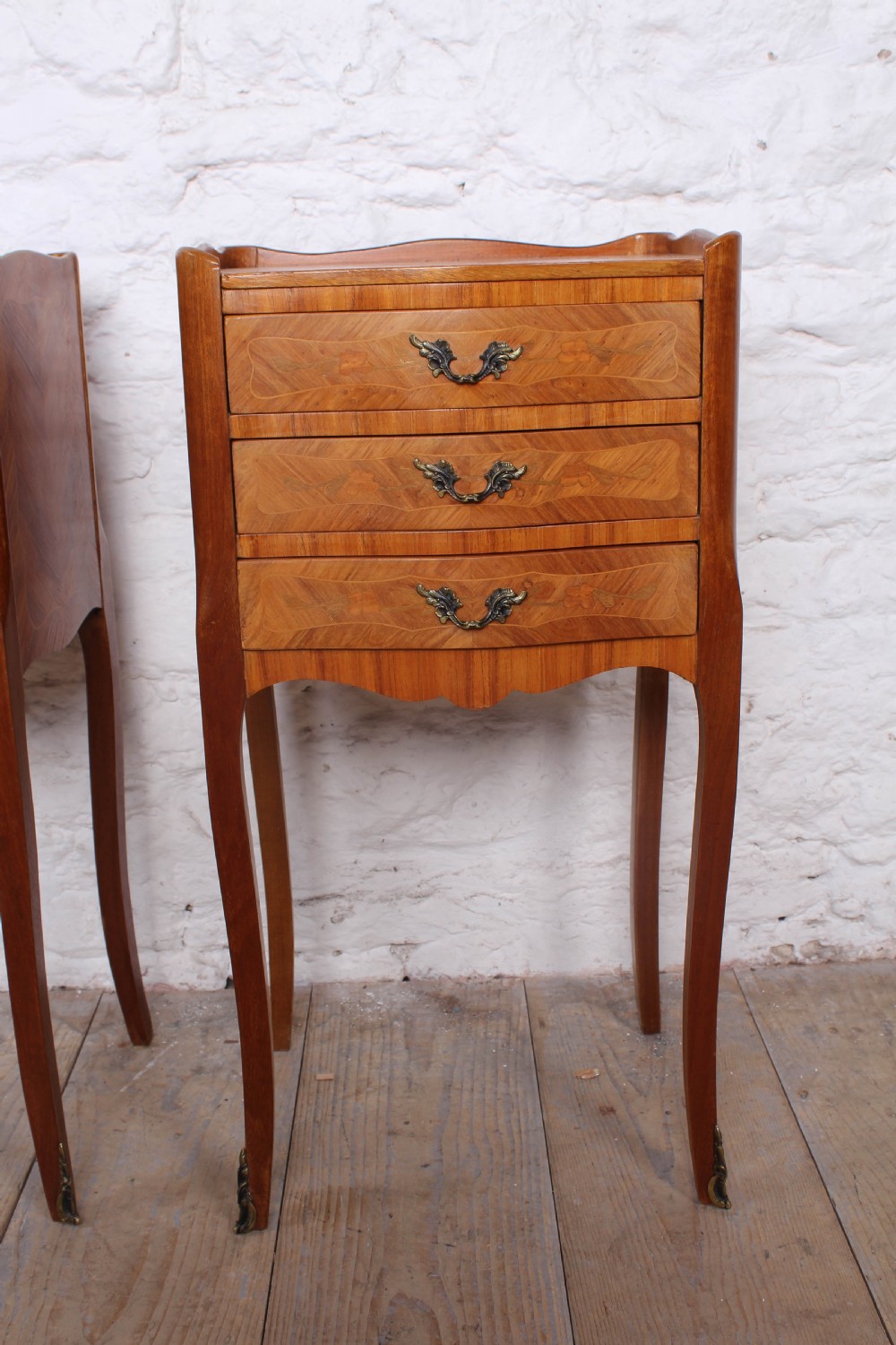 Very pretty pair of French walnut marquetry bedsides View VI