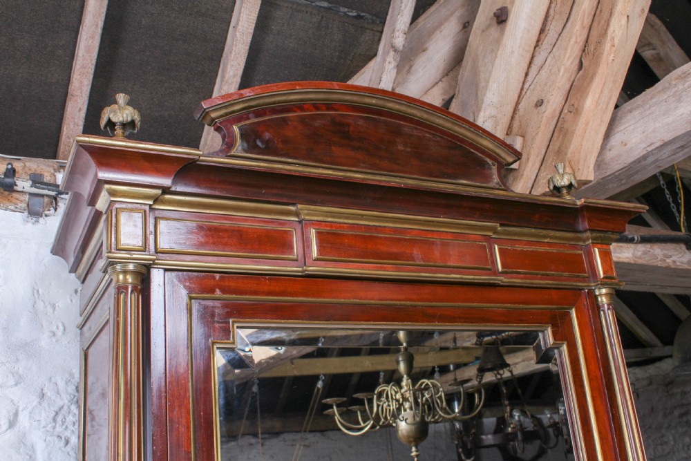Lovely single door mahogany armoire with brass inlay View III