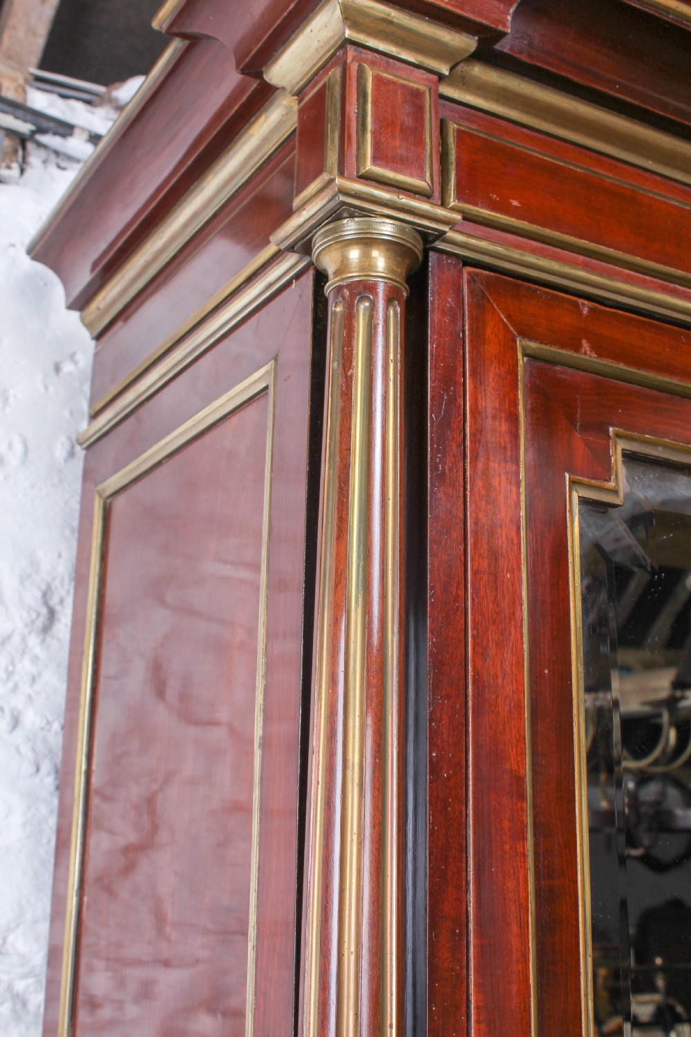 Lovely single door mahogany armoire with brass inlay View IV