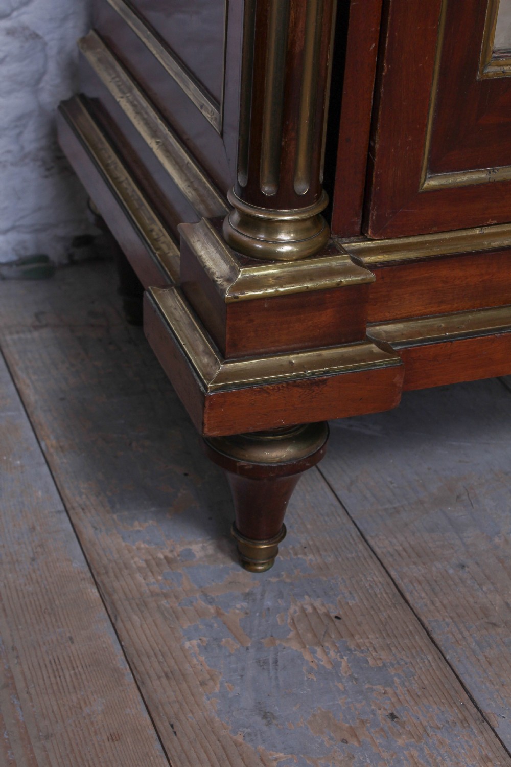 Lovely single door mahogany armoire with brass inlay View VI
