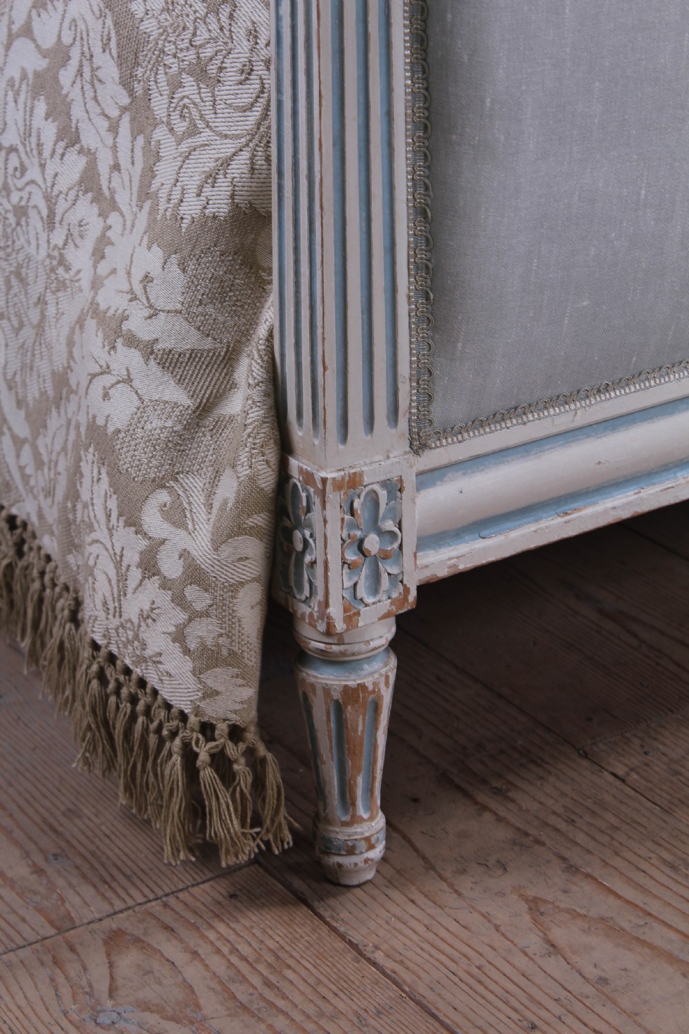 Pretty pair of matching newly upholstered French single beds  View VI