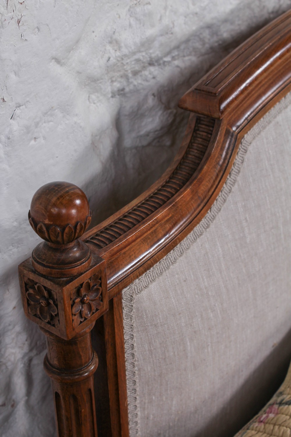 Newly upholstered walnut French Empire style king size bed View VI