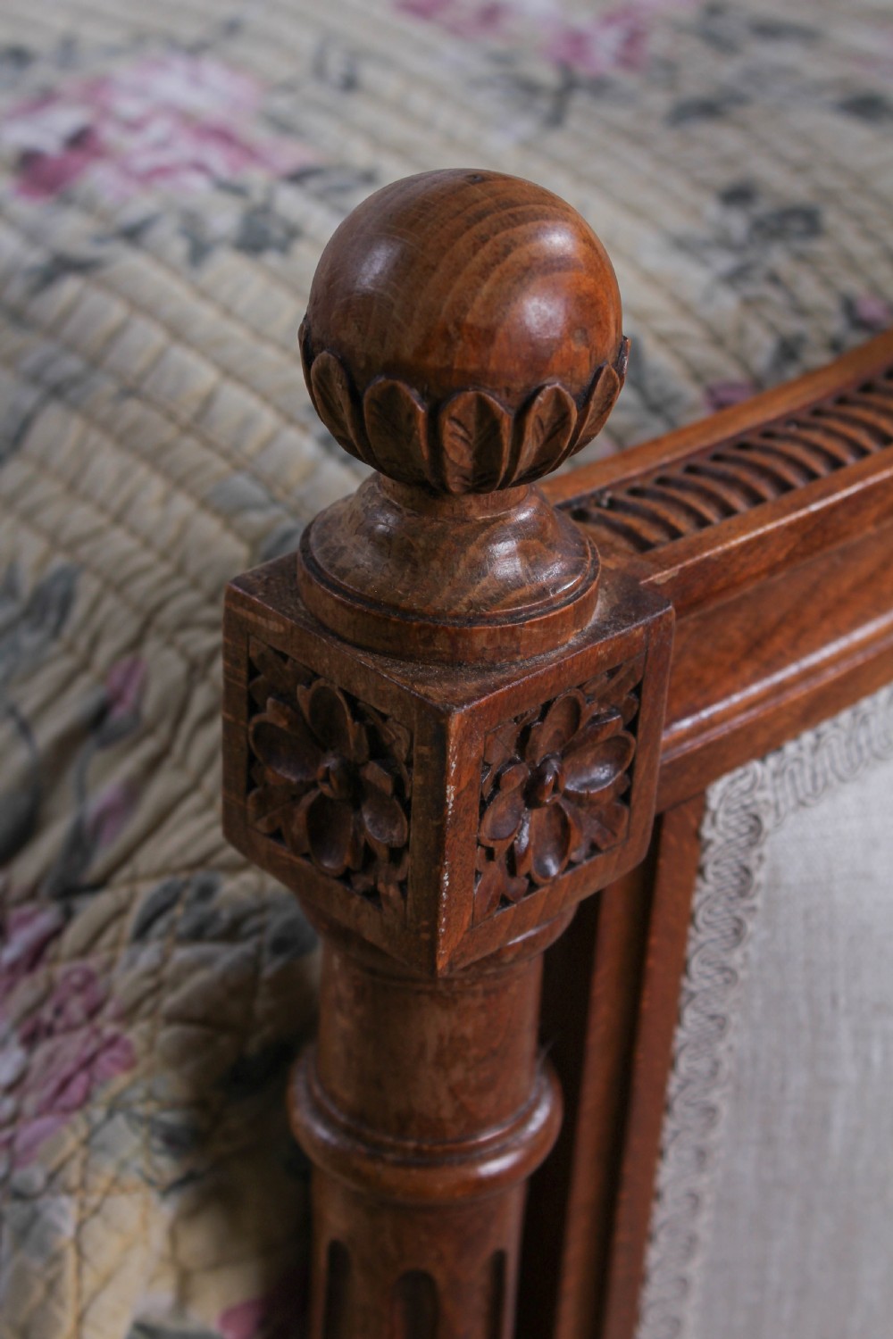 Newly upholstered walnut French Empire style king size bed View VII
