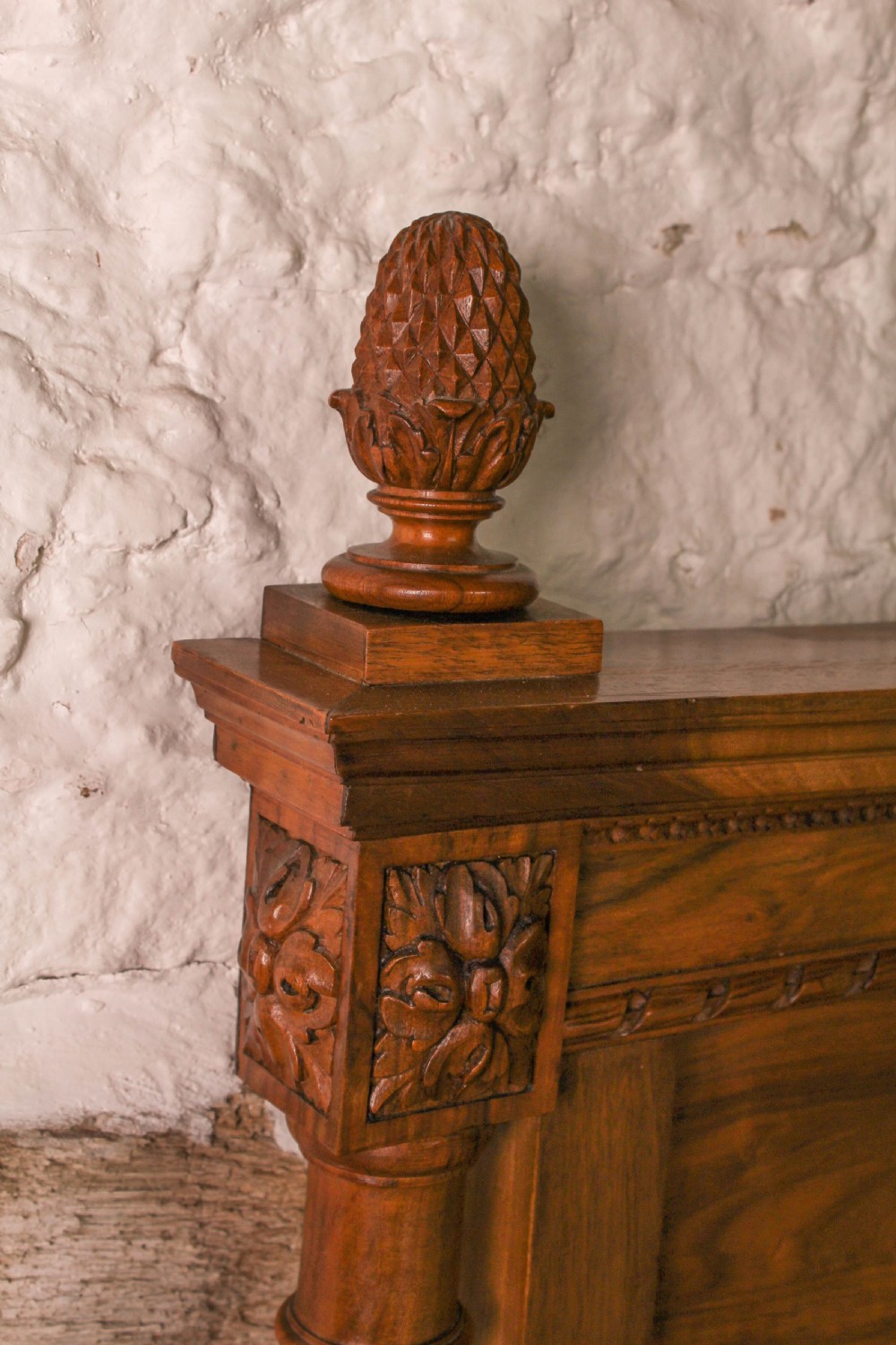 Impressive and beautiful large king size carved walnut bed and matching bedsides. View XI