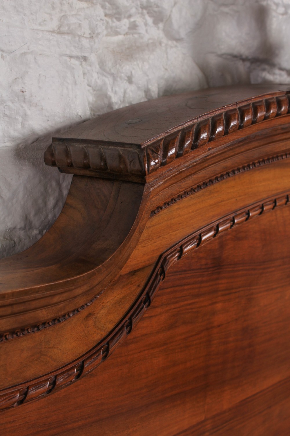 Impressive and beautiful large king size carved walnut bed and matching bedsides. View XII