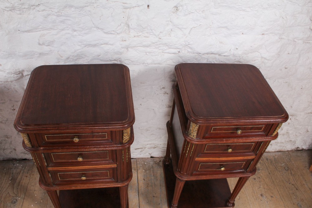 Handsome pair of French mahogany bedsides View II