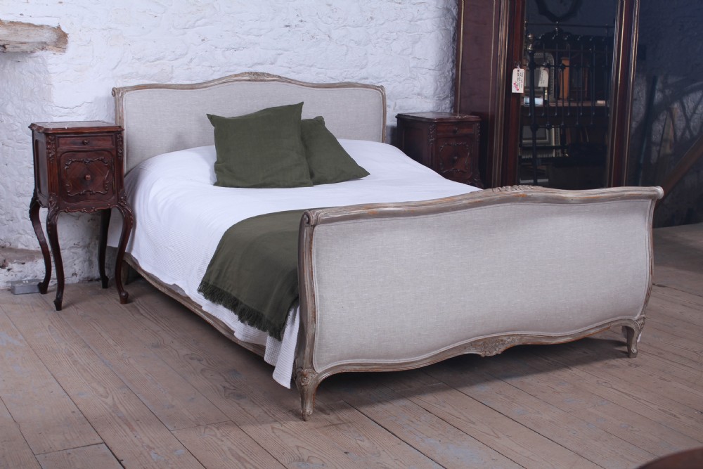 Newly upholstered king size French Lit Bateau style bed