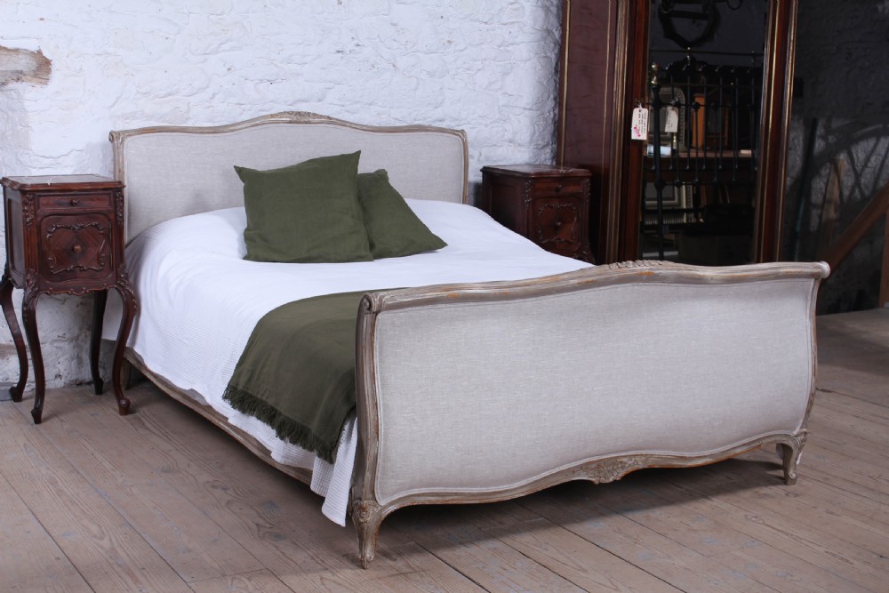 Newly upholstered king size French Lit Bateau style bed View II
