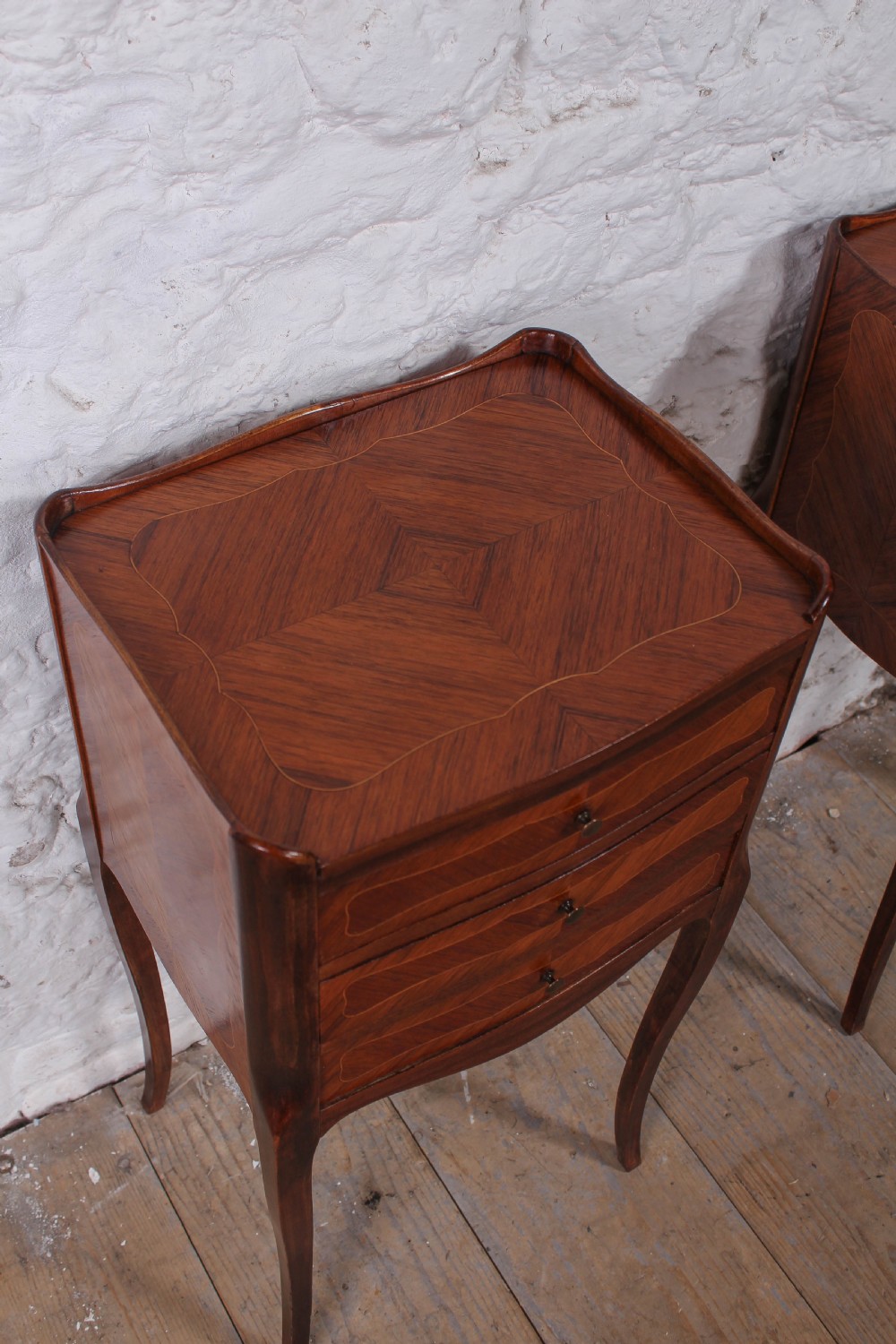 Pretty pair of three drawer French fruitwood bedsides View IV